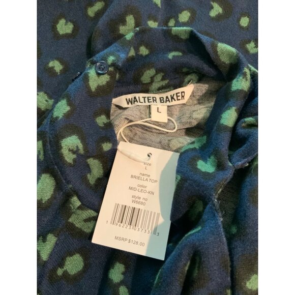Walter Baker Blue & Green Leopard Puff Sleeve Keyhole Briella Top, Size L, NWT! - Picture 6 of 6
